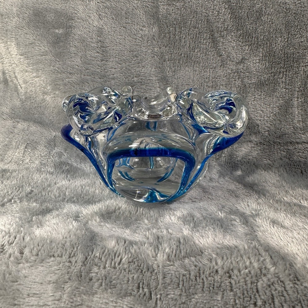 Vintage Murano Style Sommerso Art Glass Bowl Blue‎ Freeform Splash Dish Mid Cent - Picture 9 of 9